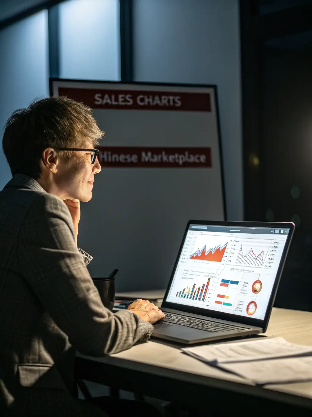 A frustrated business owner looking at a complex digital advertising dashboard, overwhelmed by data and costs.