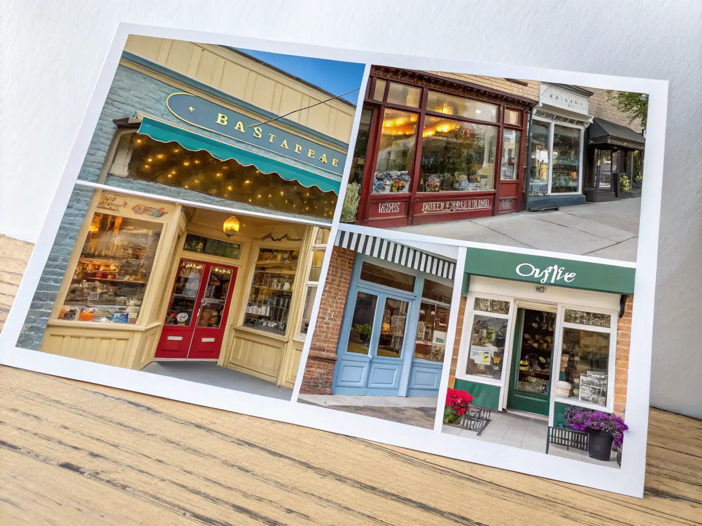 A high-quality postcard design featuring logos of various local businesses, showcasing the collaborative advertising approach of Buy Local Collective.