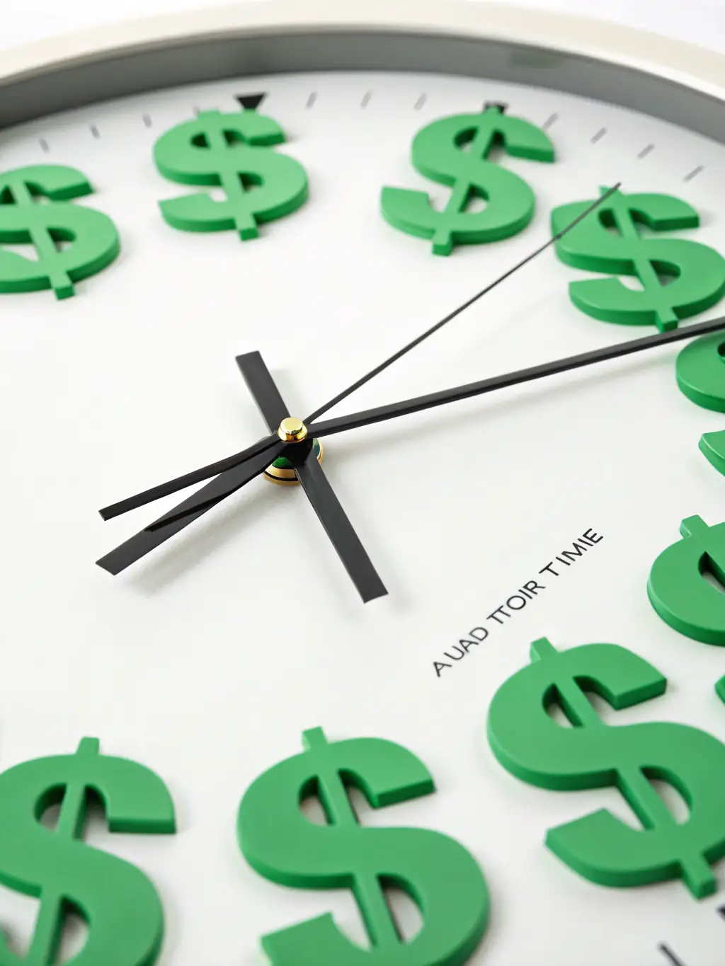 A clock with money signs instead of numbers, representing wasted time and resources on ineffective ads.